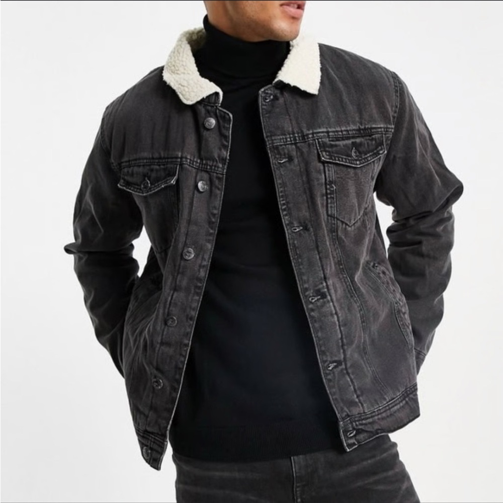 Sunrise Kingdom Men's Gray Sherpa Denim Jacket